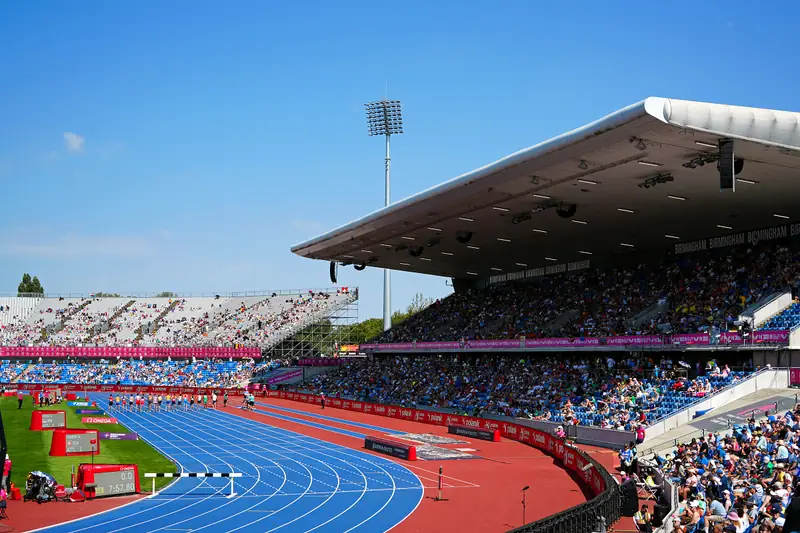 The stands and track at the European Athletics Championships in Birmingham, 2026